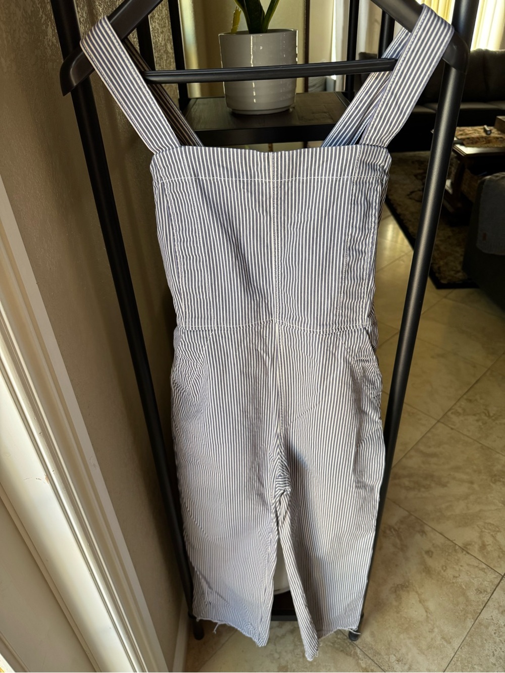 Free Assembly Blue & White Stripe Overalls
